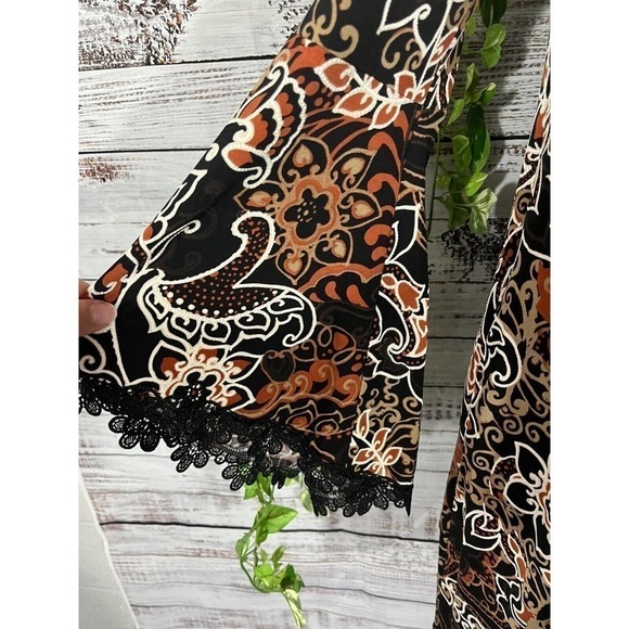 Nina Leonard Tunic Dress sz Small Black Brown Paisley Lace Boho Wedding Dinner - Picture 8 of 13